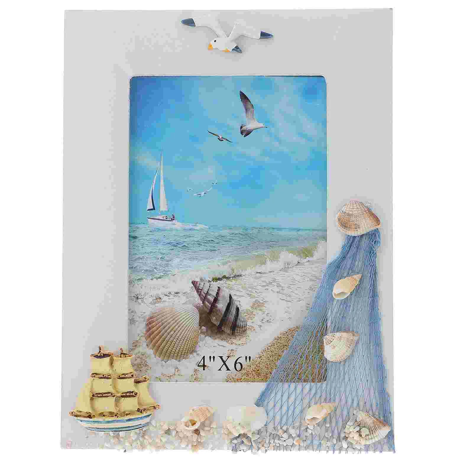 

Frame Picture Wooden Wall Photo Mediterranean Style Tabletop Nautical Ocean Theme Holder Single