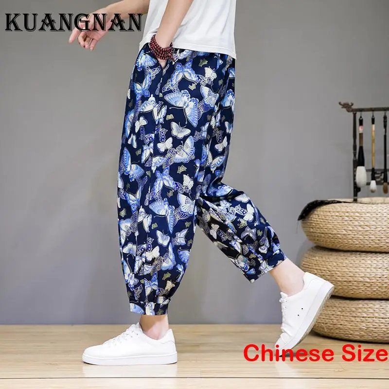 

KUANGNAN Cotton Linen Men's Joggers Work Man Clothes New in Pants Mens 5 Days Shipping Goods Korean Fashion Sweatpants 5XL 2023