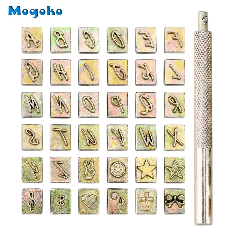 

Mogoko Alphabet A-Z Leather Stamping Printing Punching Tools & 10 Patterns Metal Leather Stamp Leather Punch Tool Leather Craft