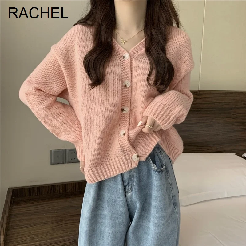 Шикарный осенний Топ свитер для ленивых женщин розовая короткая трикотажная