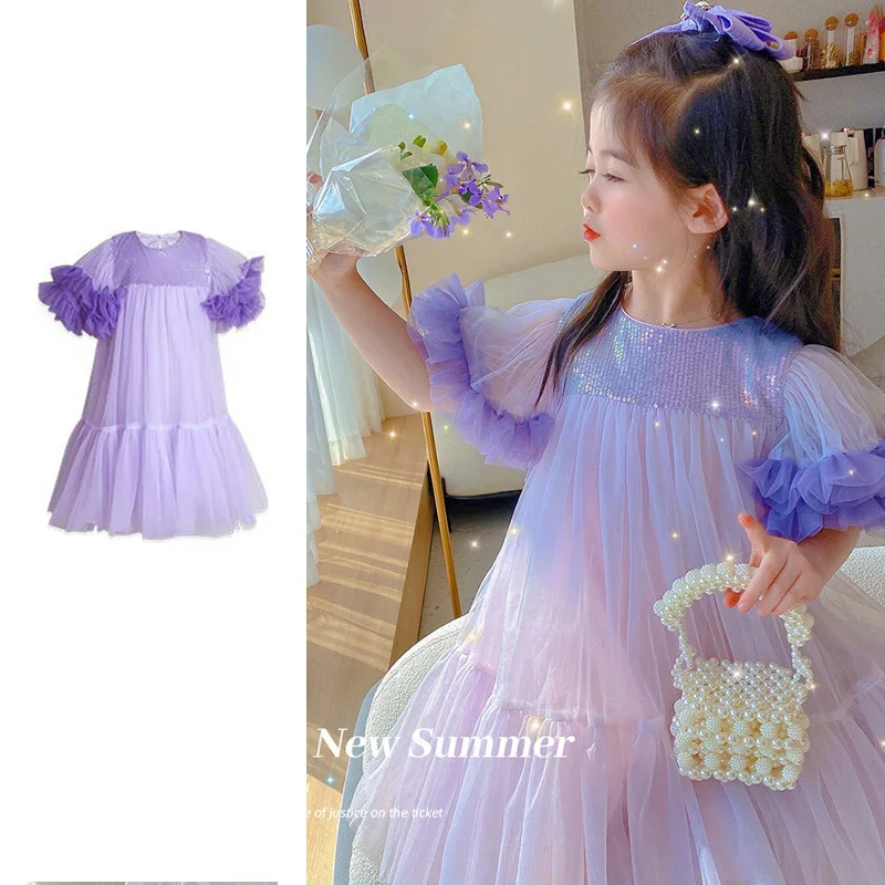 

Princess Girl Dress 2022 Spring Summer Korea Style Grenadine Dress for Little Girls Birthday Gift Girl Dresses