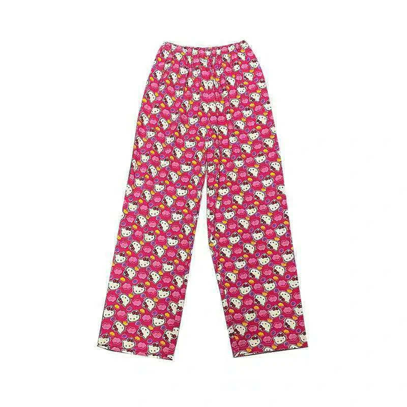 Kawaii Sanrio Y2k Брюки Hello Kitty Женские новые широкие брюки Прекрасные свободные