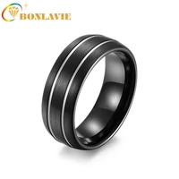 bonlavie 8mm tungsten carbide mens two color brushed groove double line ring for men jewelry wedding gift