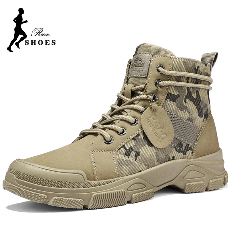

Мужские камуфляжные ботильоны на толстой подошве, со шнуровкой и нескользящей подошвой