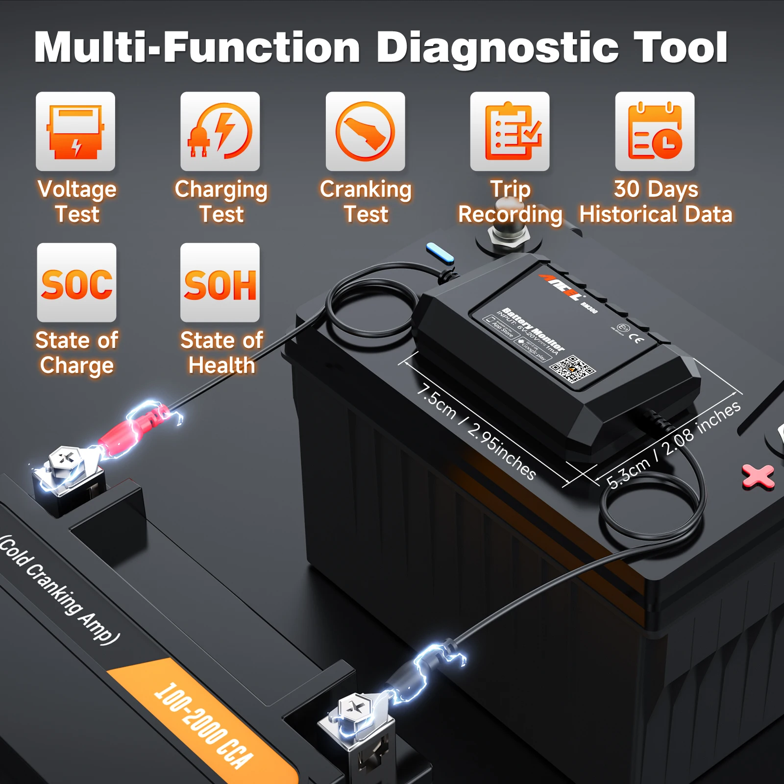 ANCEL BM300 12 В тестер батареи Bluetooth система запуска зарядки напряжение монитор тест
