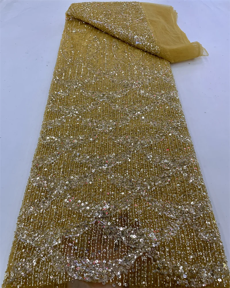 

Luxurious Sequin Beaded Embroidery Lace Fabric Elegant French Net Lace Fabric With Beads Nigerian Sequins Lace Fabrics