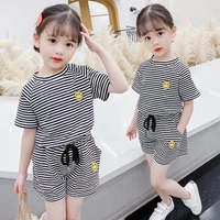 girls summer striped suit girls cotton shorts knitted short sleeves childrens two piece set 2 6 years old