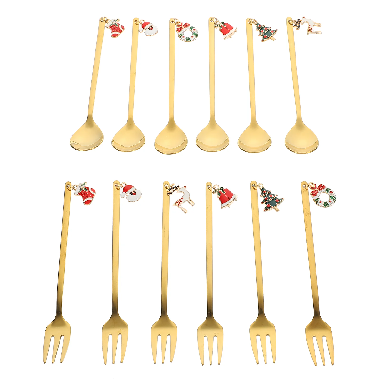 

Spoons Fork Spoon Forks Dessert Stirring Tableware Flatware Christmas Cream Fruit Icesalad Appetizer Set Stainless Cocktail