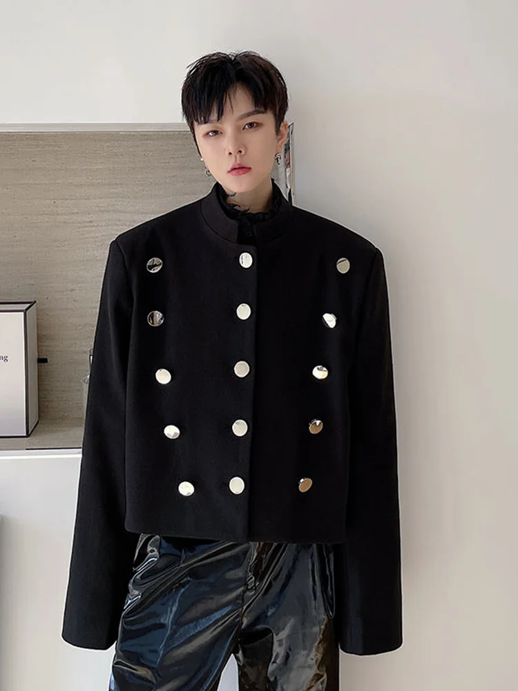 

SYUHGFA Men Clothing Black Short Coat Korea Fashion Metal Button Design High-quality Men's Vintage Chic Suit Jacket 2022 Sprint