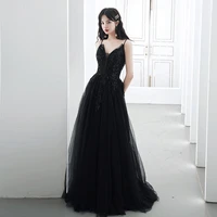 lamya elegant evening dresses long lace beading vneck sleeveless black simple backless prom dresses women vestidos de cerimonia