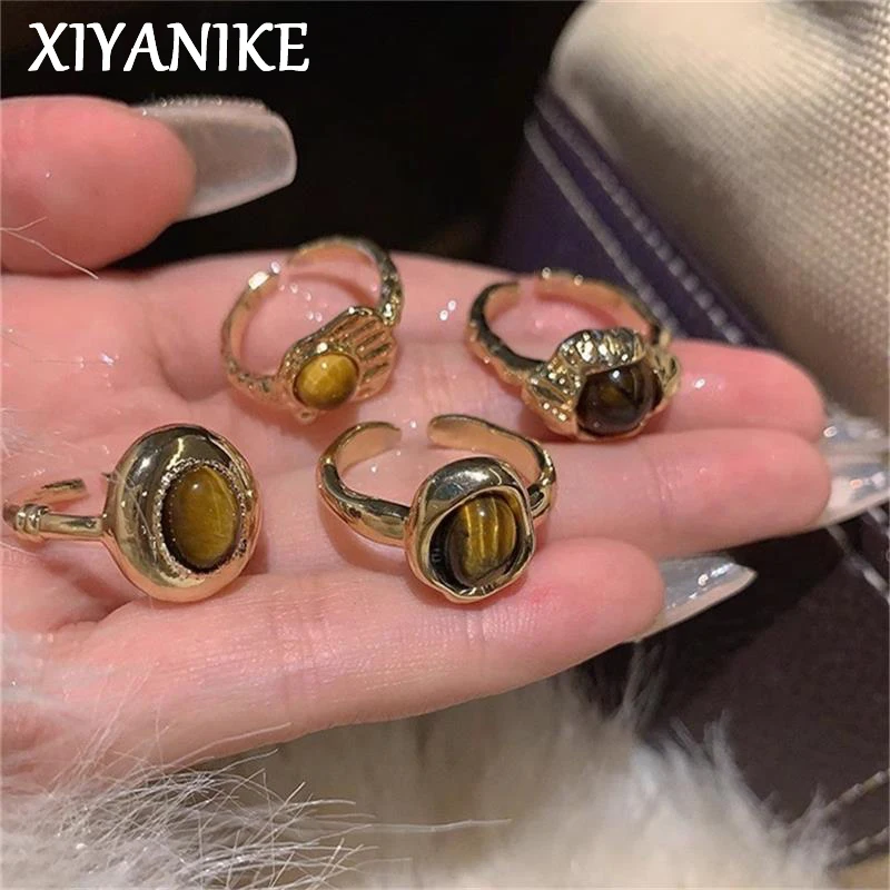 XIYANIKE винтажные открытые кольца с коричневым камнем для женщин и девочек модные