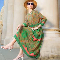 2022 spring and summer new bohemian big swing beach skirt womens high end casual elegant loose and thin printed silk dress