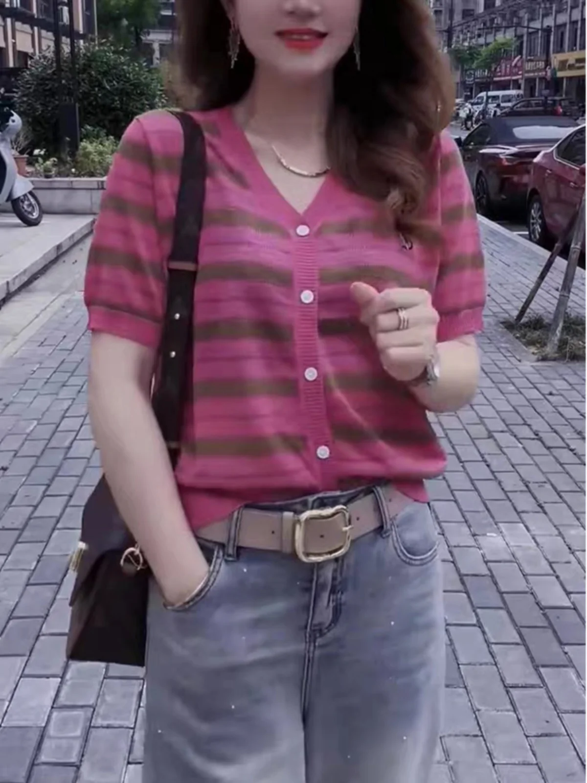 Европейские товары Western Sle Show белая розовая красная полосатая футболка с