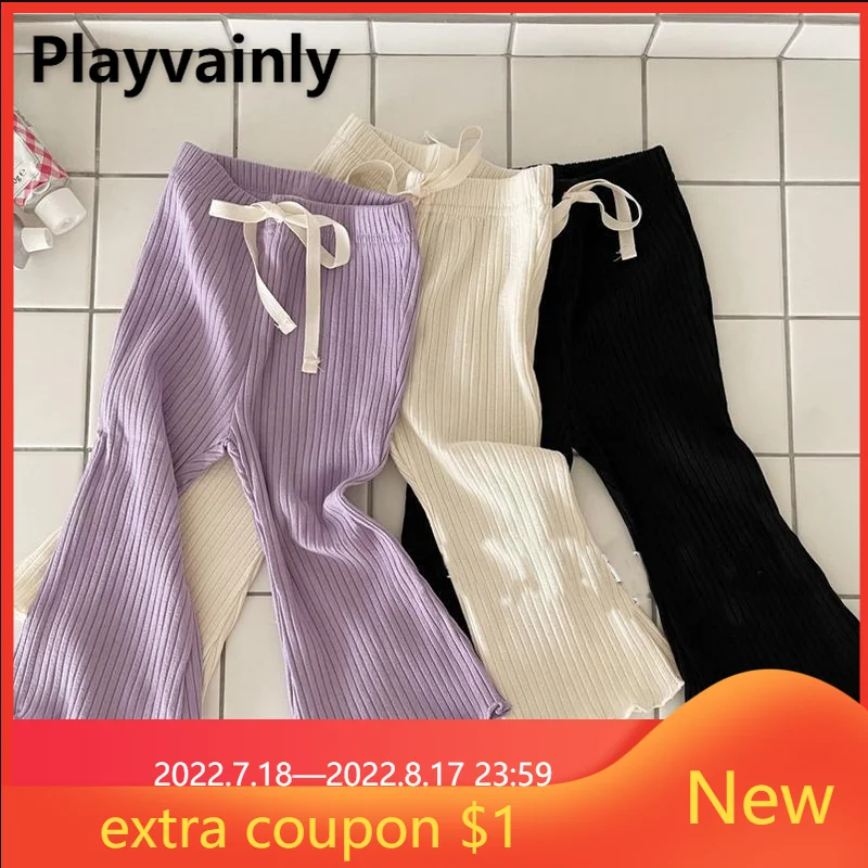 

Новые летние брюки для маленьких девочек с эластичным поясом однотонные расклешенные брюки с агарическими краями повседневные укороченны...