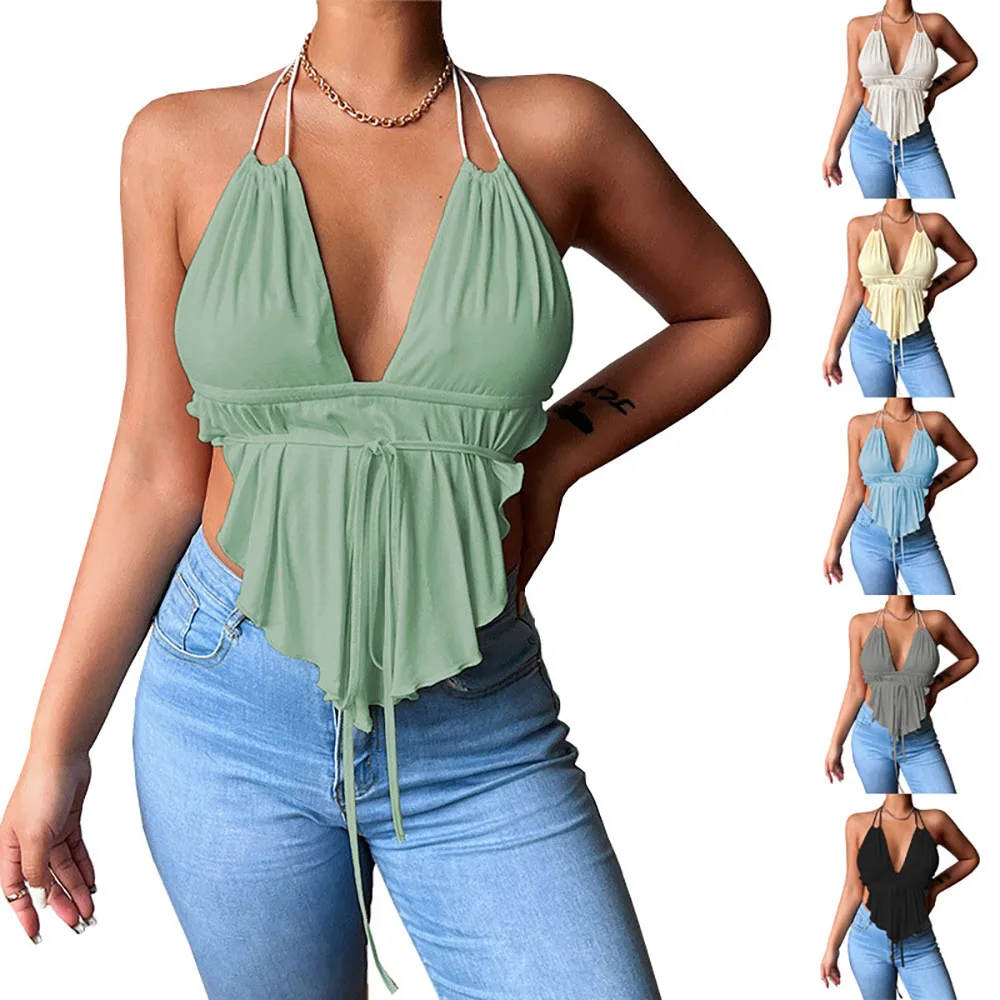 

Summer Tank Top For Women Sleeveless Deep V Neck Sexy Corset Top Strapless High Waist Backless Women's Crop Top Vest