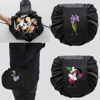 women travel cosmetic bags drawstring makeup bag organizer travel toiletry storage shoulder pouch flower color lettern pattern