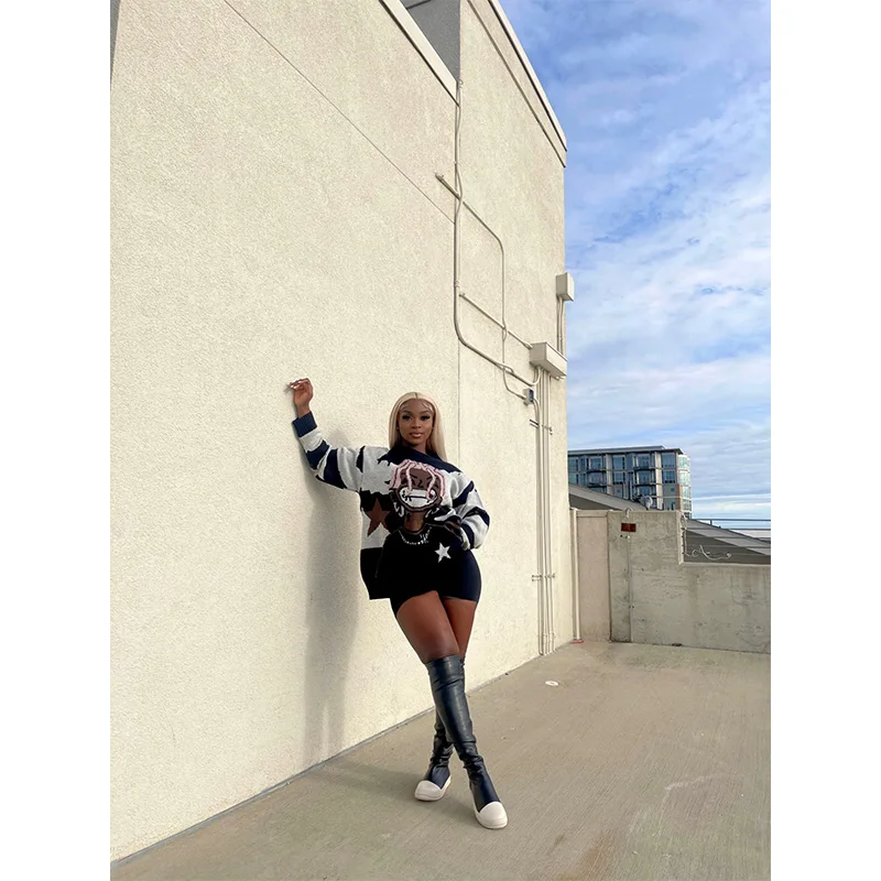 

Женский трикотажный свитер в стиле хип-хоп, в стиле Харадзюку