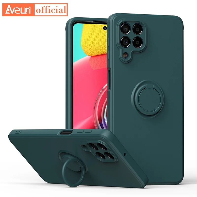 Жидкий силиконовый чехол для Samsung Galaxy M53 5G M12 M22 M32 M62 F62 M21 M31 M51 M30S M31S M10, чехол с кольцом-держателем, чехол для телефона