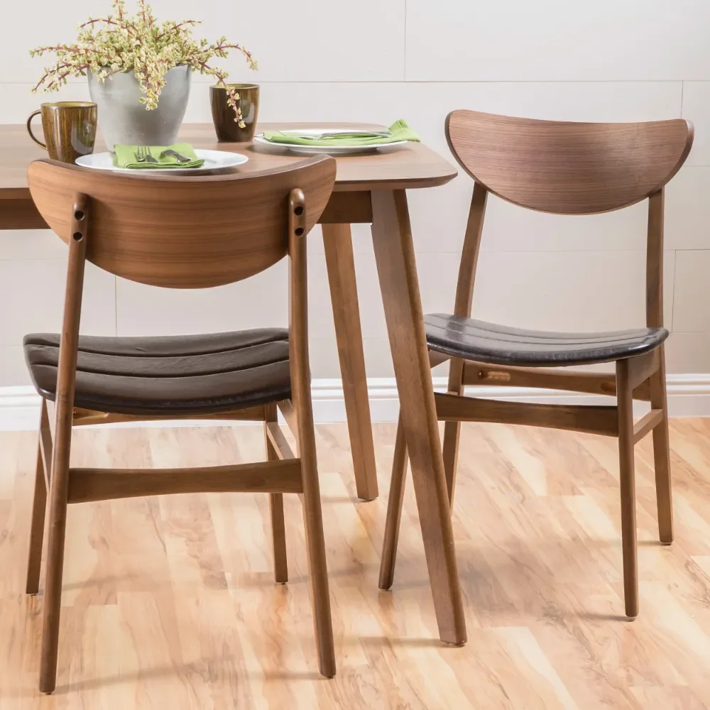 

Современные обеденные стулья из натуральной кожи Ava Mid Century, набор из 2 предметов, темно-коричневого цвета