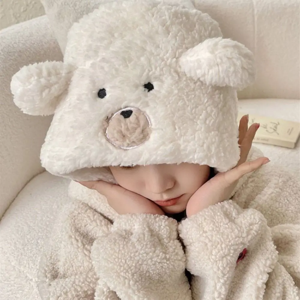 Уличные шапки-бомберы с милыми медвежьими ушками пушистая теплая ветрозащитная