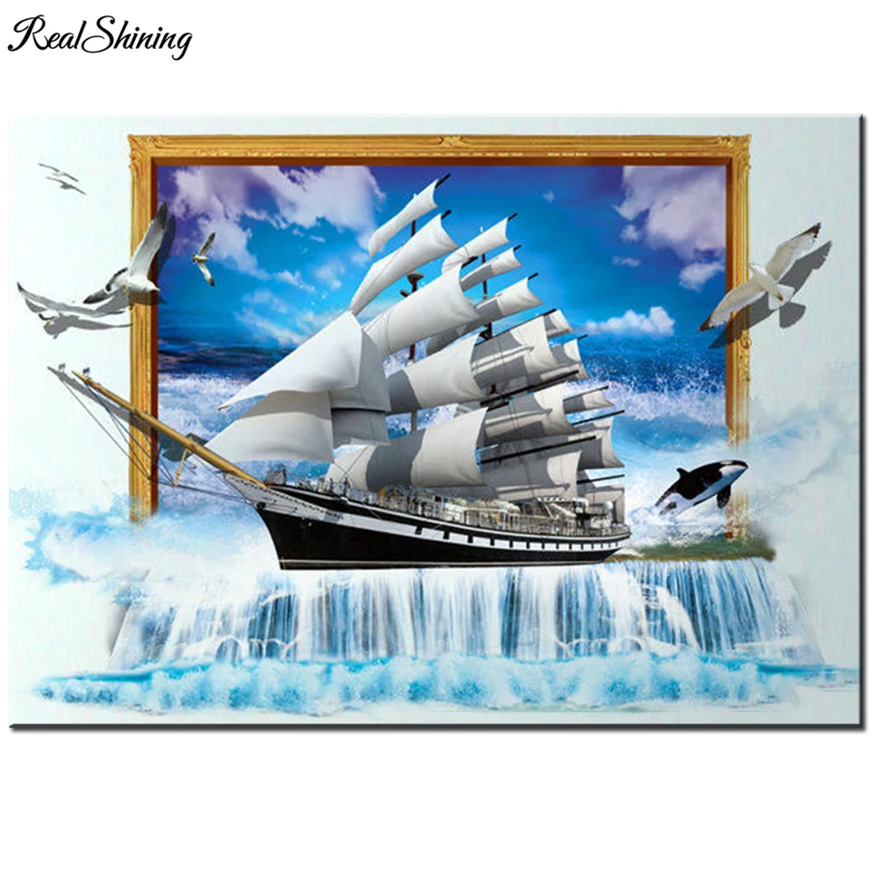 

Новое поступление Сделай Сам 5d Морская Лодка Пейзаж окно алмазная живопись искусство Вышивка крестиком Стразы картина украшение для дома ...