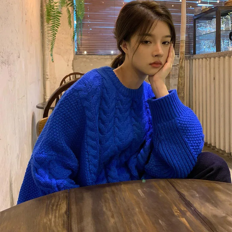 

Женский вязаный свитер с напуском, Повседневная Толстая кофта большого размера для осени и зимы