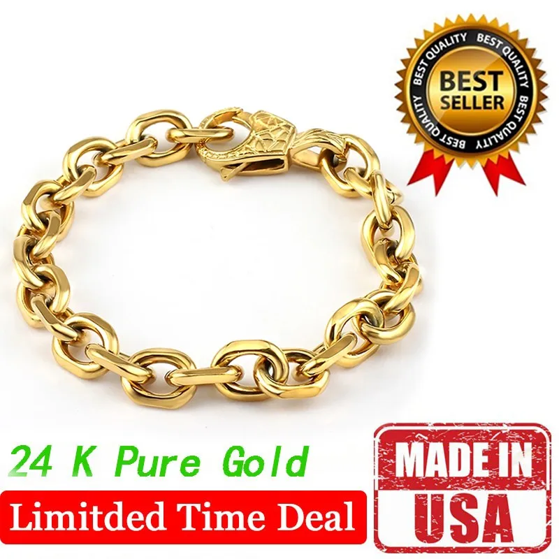 

24K pure Gold Cross O Chain Bracelet Bangles For Women Men Accessories Jewelry Bracelets Retail Price: $499