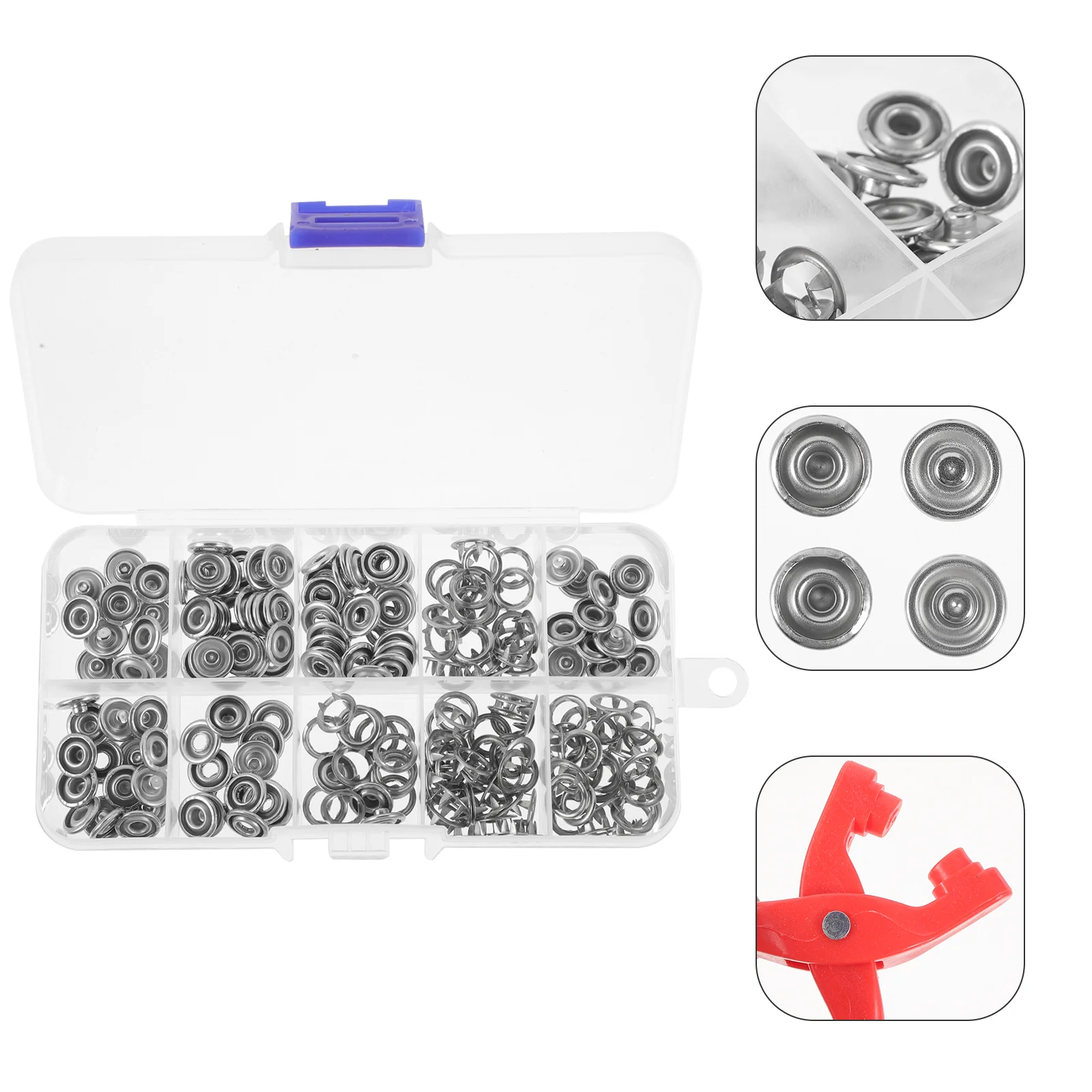 

50 Sets Accessories Metal Snap Buttons Fastener Pliers Tool Kit Jeans Lock Clothes Snaps Sewing Purse Press Studs DIY Fasteners