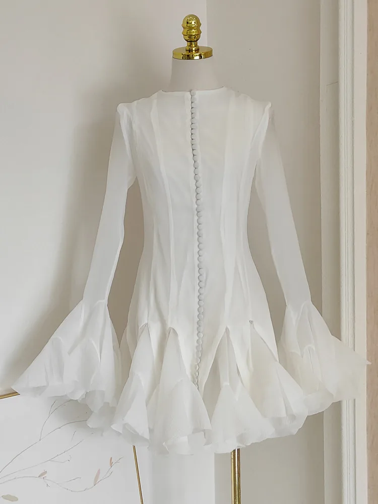 Женское вечернее платье-трапеция DEAT Элегантное однобортное платье с круглым