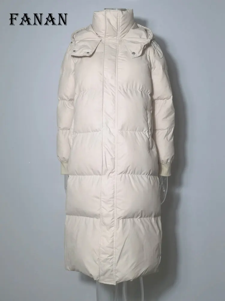 Winter Long Parkas Women Fashion Bubble Puffer Hoohed Jacket Down Coats Warm Thick Solid Casual Female Outwear Overcoat 2022