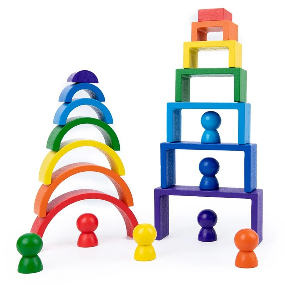 

Baby Wooden Building Blocks Toy DIY Assembled Rainbow Set Kids Montessori Early Stacked Balance Educational Children Toys