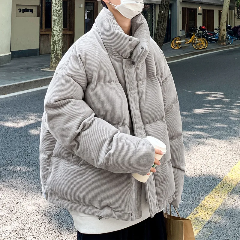 

2023 New Winter and Autumn Men Corduroy Parka Big Pockets Casual Jacket Solid Color Thicken and Warm Outwear Coat Tops A48