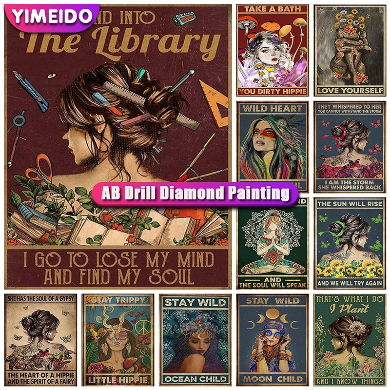 

YIMEIDO AB Diamond Embroidery Girl Cross Stitch Kits Cartoon Diamond Painting Portrait 5d Diy Full Square Round Mosaic