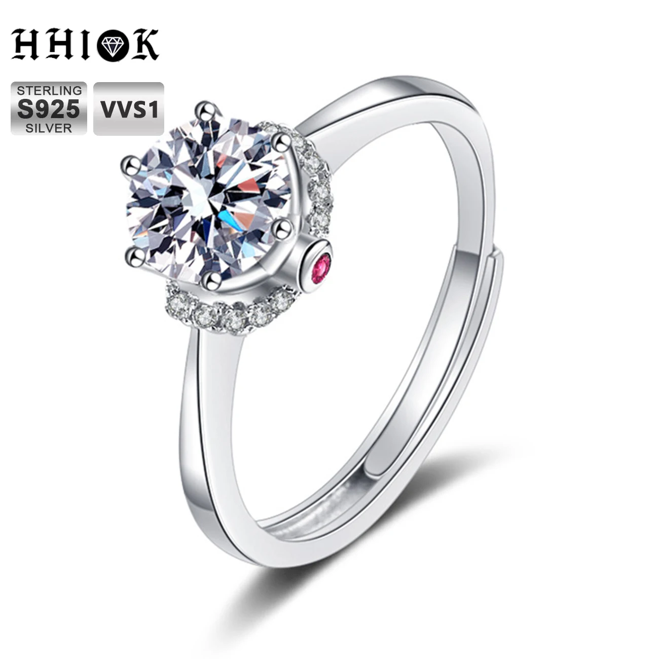 

HHIOK 1ct 2ct Size Six-Claw Bezel Setting Ring Natural Moissanite Zircon 925 Sterling Sliver Ring For Women Weding Jewelry
