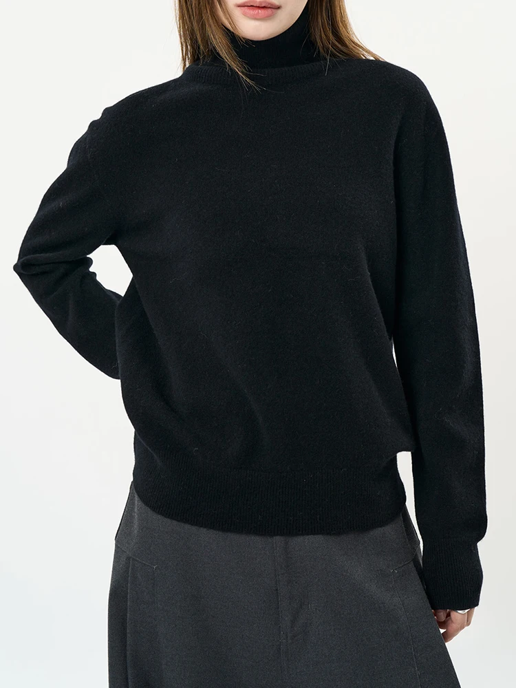 [EAM] Желтый вязаный свитер из 100% шерсти водолазка с длинным рукавом женские