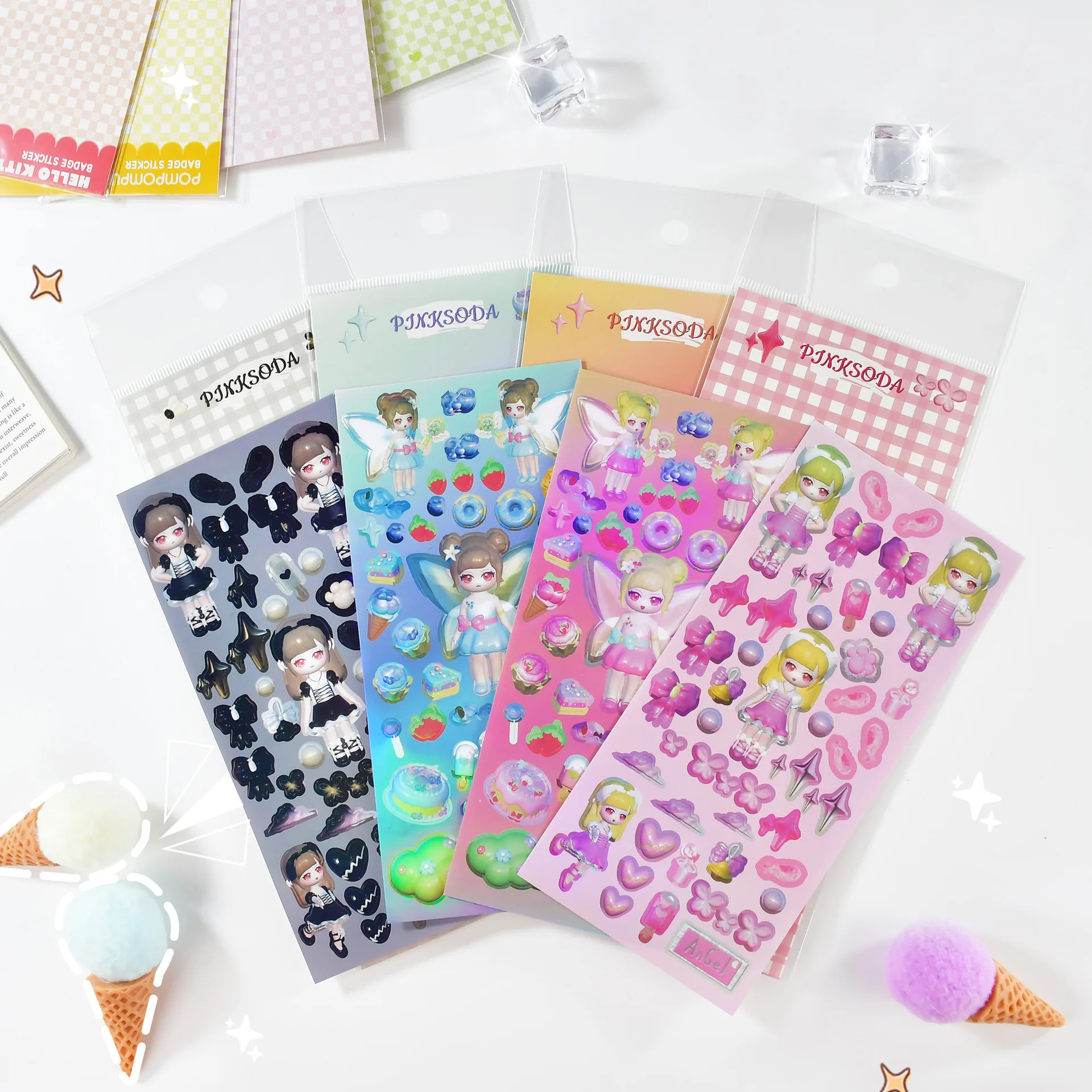 

3D Little Girl Series Flash Holographic Laser Decals Sticker Coo DIY Scrapbook Small Card Decoration Laptop
