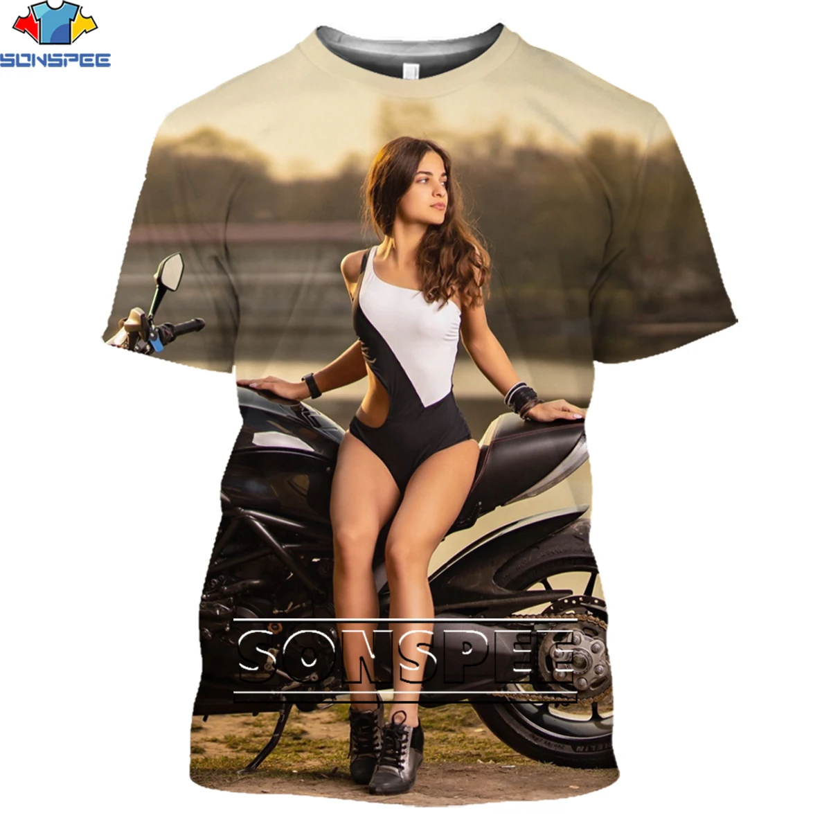 Сексуальная модель мотоциклетного бикини SONSPEE светлая трендовая футболка с