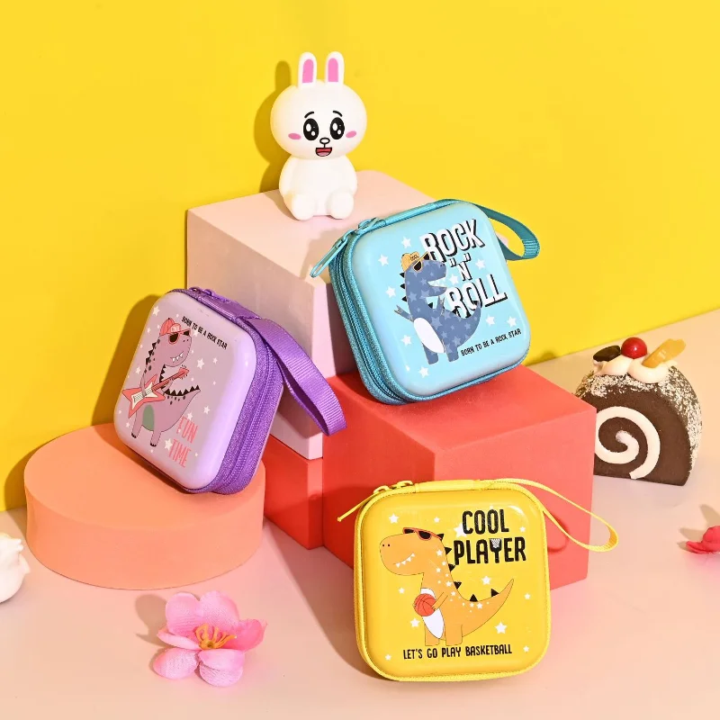Cartoon Cute Little Dinosaur Tinplate Coin Purse Headphone Earphone Cable Line Storage Box Coin Organizer Gift Prizes for Kids
