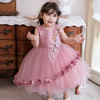 girl evening dresses emboridery floral ball gown flower girls for weddings pearls design baby princess dress childrens clothes