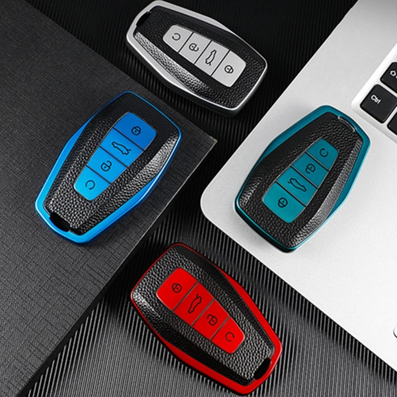 

TPU + Leather Car Remote Key Case Cover Holder Shell For Geely Emgrand X7 EX7 Coolray 2019-2020 Auto Styling Fob Accessories