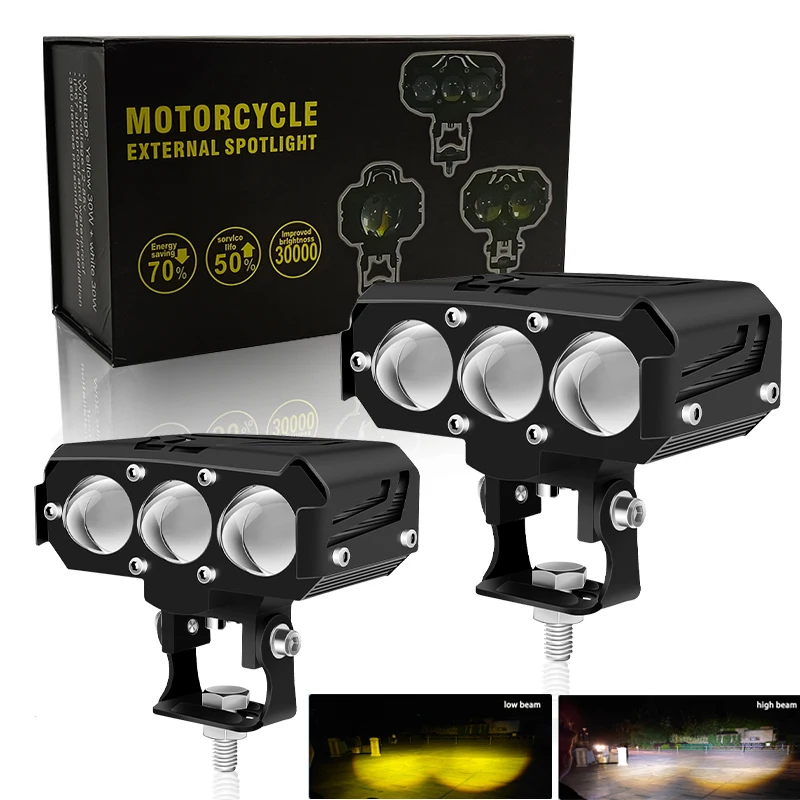 

Night knight Motorcycle Spotlight Dual Color Hi/Low Beam LED Lens Headlight For ATV 4x4 Off Road Truck Assisted Fog Driving Lamp