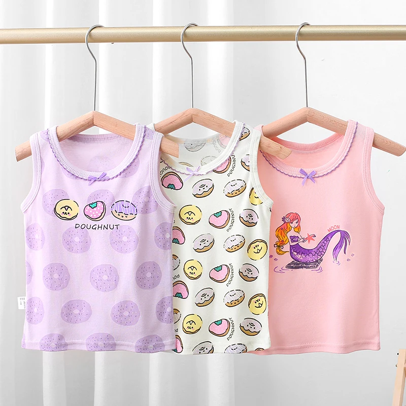 

Summer Tank Tops for Girls Cartoon Fruit printed Underwear Young Teens 100% Cotton Sport Top Children Undershirts for 2-12 Boys