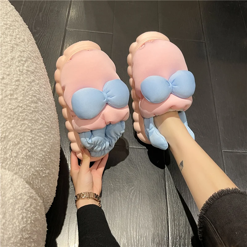 

Flat Shoes Female Womens Slippers Outdoor Platform Cover Toe Med Fur Flip Flops Slides Pantofle Massage Plush 2022 Cotton Fabric
