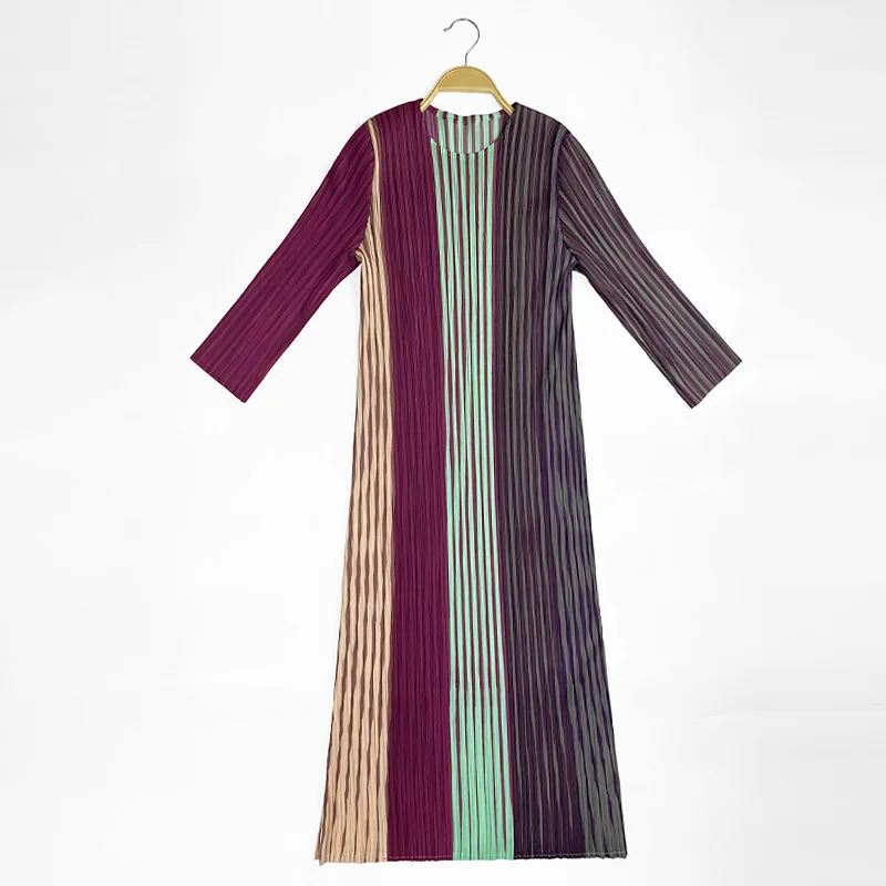 

SuperAen 2023 European and American Spring New Casual Print Striped Long Dress High Waist Loose Dress Women