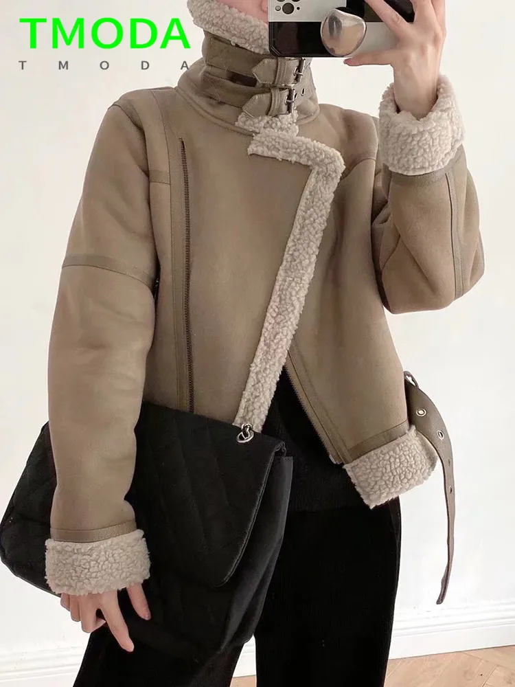T MODA 2022 зимние женские Куртки из искусственной овчины искусственная кожа толстые