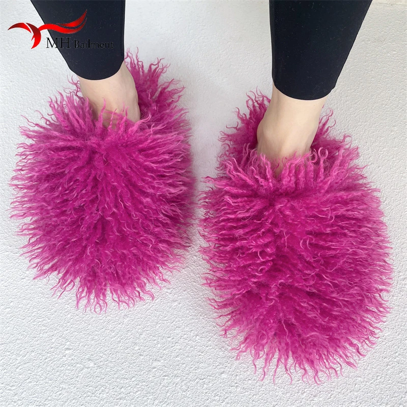 Hot Sale Faux Fur Slippers Women Autumn Winter Teddy Fur Slides Fluffy Sandal Home Plush Cotton Fuzzy Flip Flops Shoes Plus Size