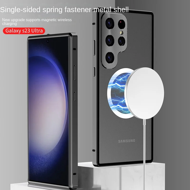 

Case for Samsung Galaxy S23 Ultra, Magnetic Body, Metal Frame, Double Sided, Clear, Tempered Glass, Shockproof Protection Cover