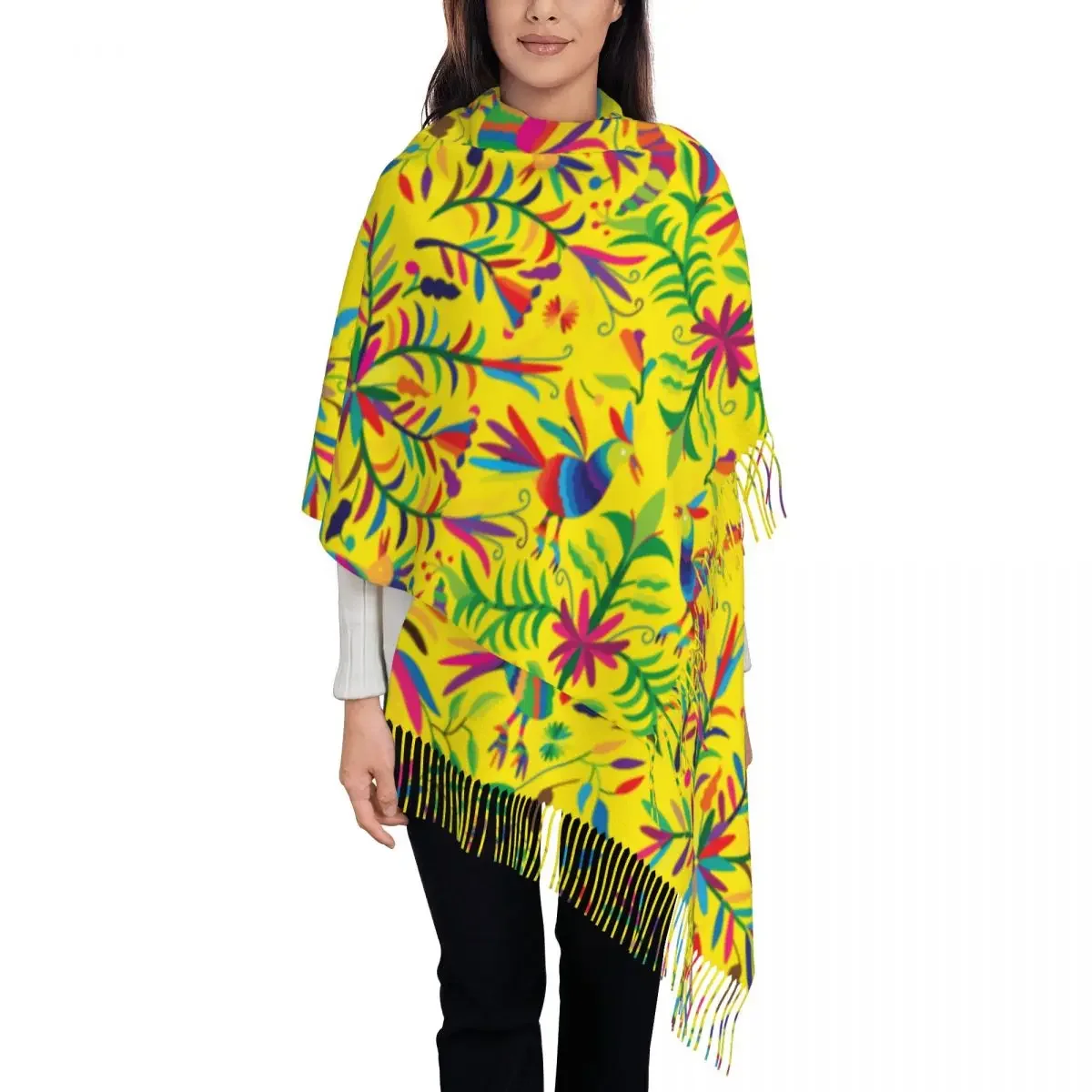 Модная женская зимняя шаль на заказ с мексиканскими цветами и Рисунком Птиц Otomi