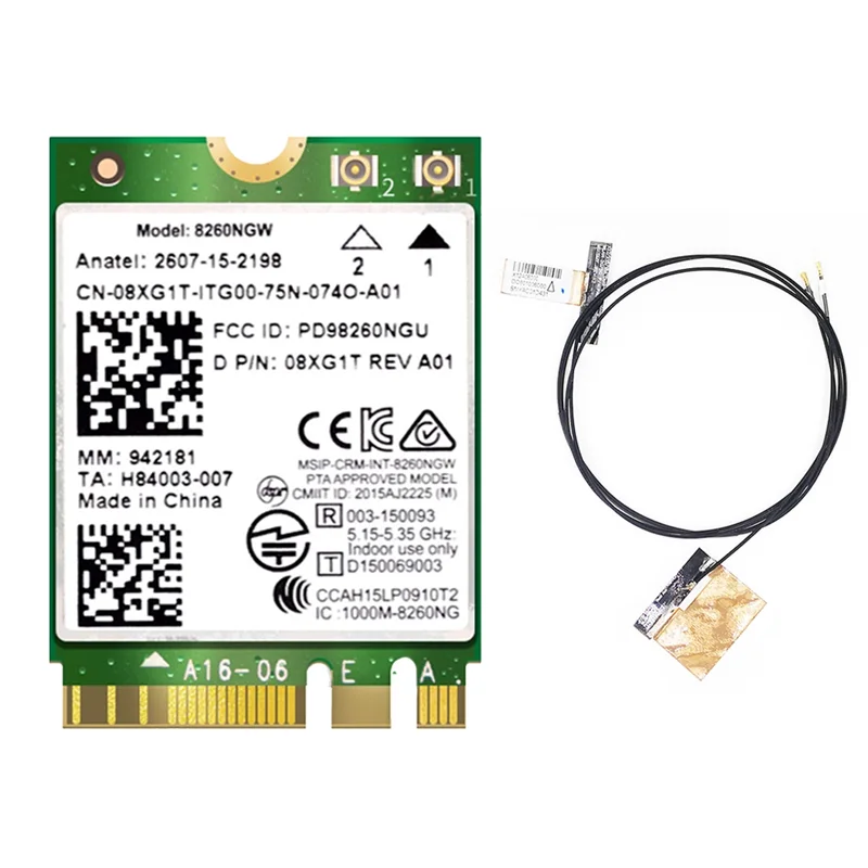 

8260 8260NGW Wi-Fi карта + 2 антенны 2,4G/5Ghz 867M Bluetooth 4,2 NGFF M.2 WiFi модуль беспроводной карты для Intel AC 8260