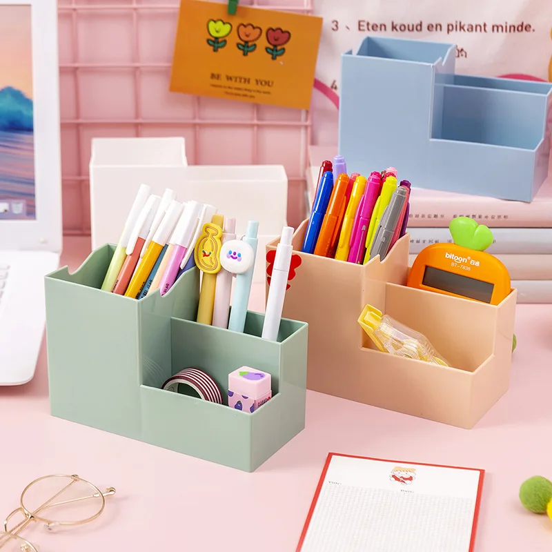 

Multi-function Desktop Pen Holder Office School Storage Case Colorful Plastic Box Desk Pen Pencil Organizer Mobile Phone Bracket